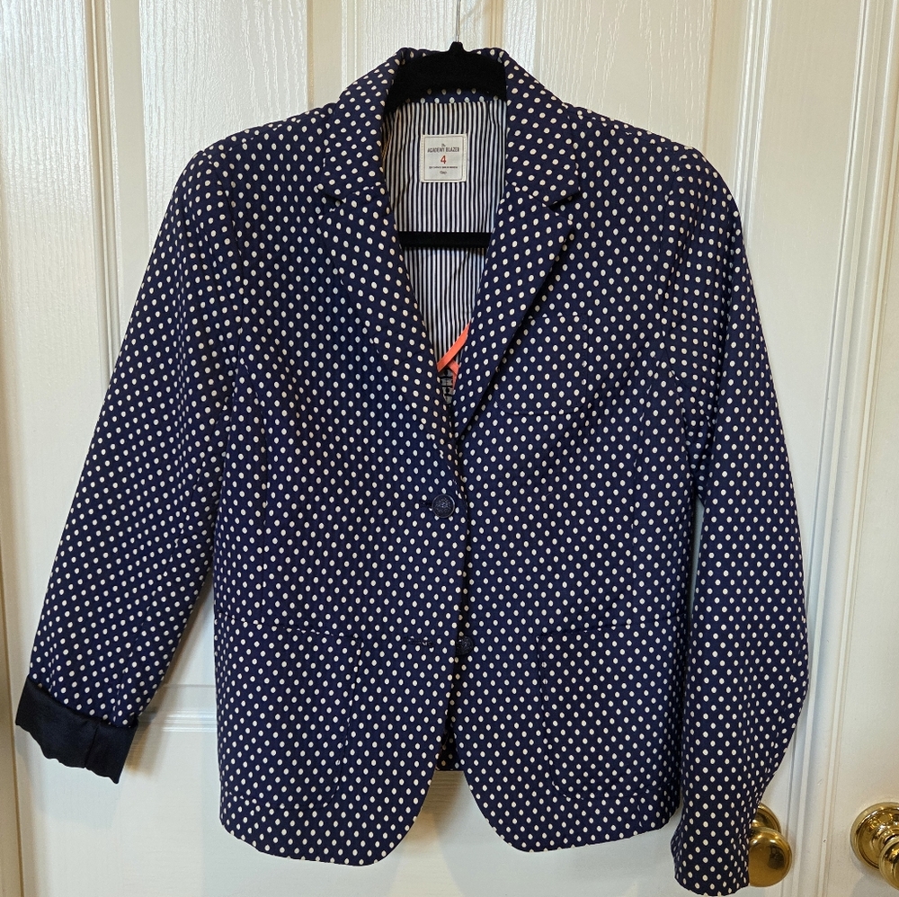 Gap Academy Blazer Navy Blue With White Polka Dot Size 4